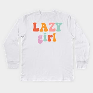 Lazy girl. Retro style Kids Long Sleeve T-Shirt